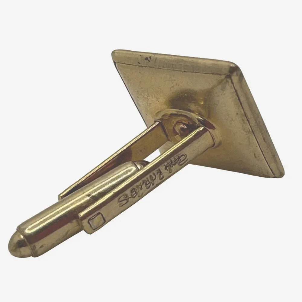 Vintage Gold-Tone Cufflinks Square Textured Stripes